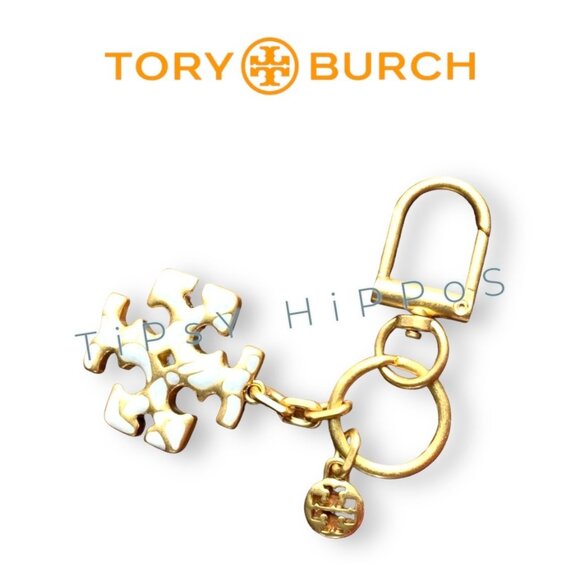 Tory Burch Gold & White Enamel Keychain - Sophisticated Bling For Your Keys - Picture 3 of 4